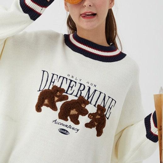 Knitted Sweater Bear Print